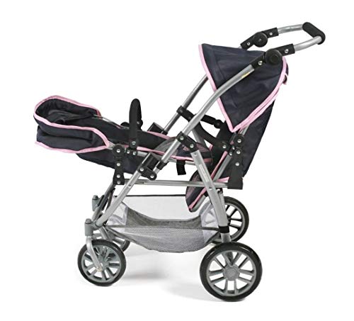 Bayer Chic 2000-Tandem Buggy Vario-Cochecito para muñecas gemelas, Color Gris y Rosa. (689 26)