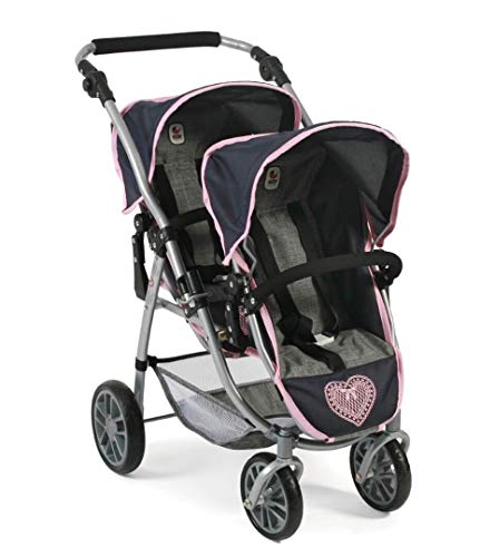 Bayer Chic 2000-Tandem Buggy Vario-Cochecito para muñecas gemelas, Color Gris y Rosa. (689 26)