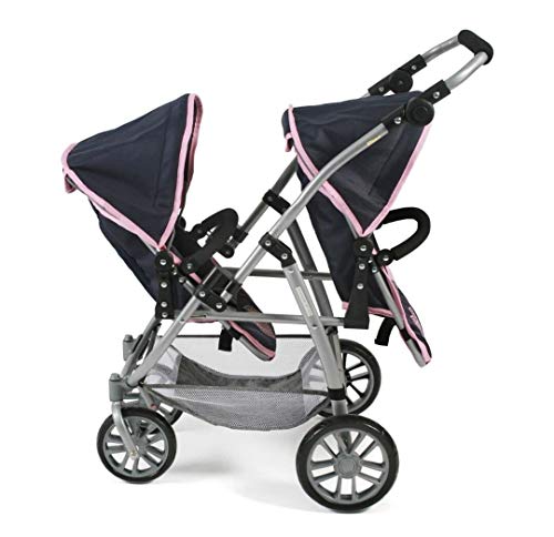 Bayer Chic 2000-Tandem Buggy Vario-Cochecito para muñecas gemelas, Color Gris y Rosa. (689 26)