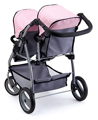 Bayer Design 26508Aa, Carrito Doble Para Muñecas, Comruedas Delanteras Giratorias, Color Gris, Rosa