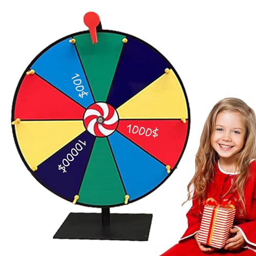 Beedozo Rueda de premios de Colores - Rueda giratoria de Mesa | Rueda giratoria de Ruleta de 11,8 Pulgadas con Soporte, 10 cuadrículas, borrable, Juego Win Fortune Spin para Carnaval