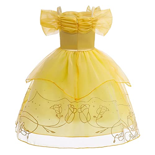 Belle - Vestido de princesa para niñas, disfraz de princesa para niñas, vestido de baile para niños, cumpleaños, fiesta, feria, Halloween, edad de 9 a 10 años