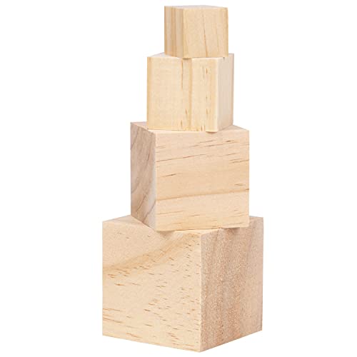 Belle Vous Pack de 100 Cubos de Madera Bloque Madera 4 Tamaños Variados Sin Acabado – Cubos para Manualidades, Puzzle, Alfabeto Educativo y Números, Sellos y Regalos