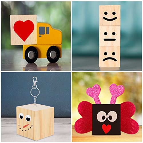 Belle Vous Pack de 100 Cubos de Madera Bloque Madera 4 Tamaños Variados Sin Acabado – Cubos para Manualidades, Puzzle, Alfabeto Educativo y Números, Sellos y Regalos