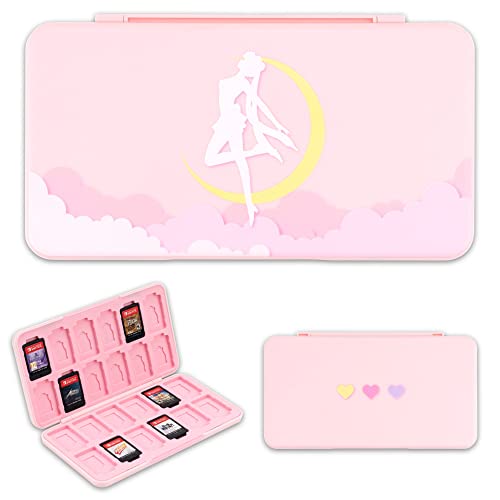 BelugaDesign Sailor Moon - Funda para Tarjetas de Juego, Gran Almacenamiento de Cartuchos de Juego Compatible con Nintendo Switch Regular Lite OLED | Soporte de 24 Cartuchos de Viaje de Anime Rosa