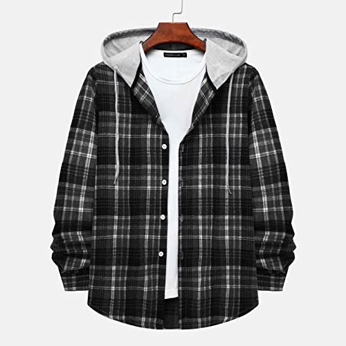 Beokeuioe Hoodie Herren Kariertes Hemd Freizeit Langarm Regular Fit Hemd mit Kapuze Herren Klassisch Kariert Hemdjacke Patchwork Checked Hoodie Karohemd Basic Plaid Shirts, B Dark Grey, S