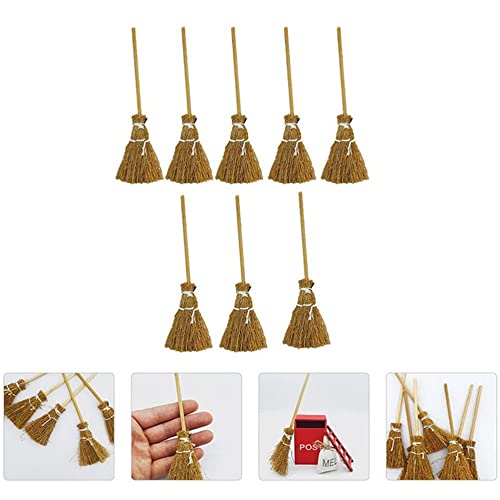 BesDirect 10 Piezas de Escoba Artesanal en Miniatura con Cuerda, Modelo de Escoba de Mini Bruja para Accesorios de decoración de Halloween, decoración Colgante (Cuerda Blanca)