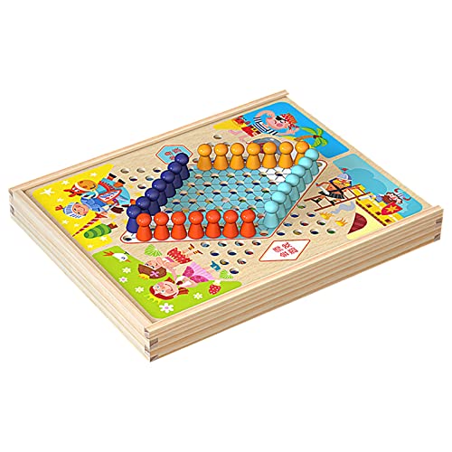 Bexdug Mesa 7 en 1 - Centro Damas Mesa Madera portátil,Juegos Viaje empaquetados Juegos Mesa clásicos para niños