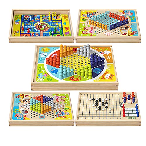 Bexdug Mesa 7 en 1 - Centro Damas Mesa Madera portátil,Juegos Viaje empaquetados Juegos Mesa clásicos para niños