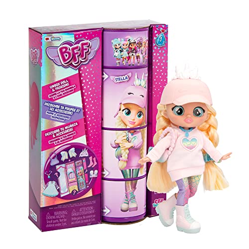 BFF BY BEBÉS LLORONES Bebés Llorones Stella | Muñeca fashion Coleccionable con Pelo largo, Ropa de tela y 9 Accesorios - Juguete regalo para niñas y niños +5 Años