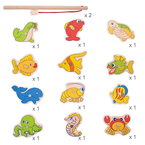 Bigjigs Toys Wooden Magnetic Fishing Game Set with Rod