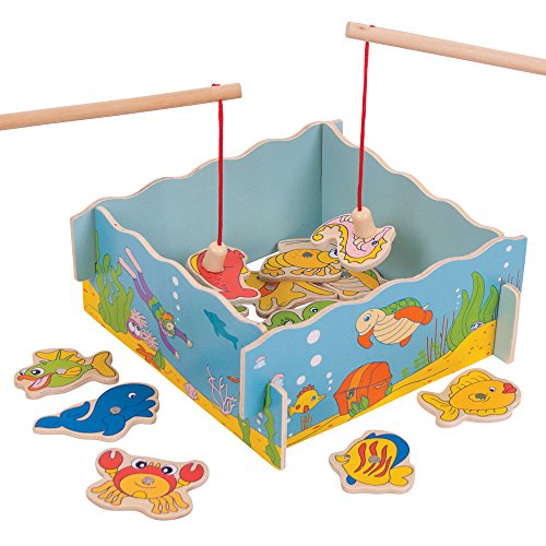 Bigjigs Toys Wooden Magnetic Fishing Game Set with Rod