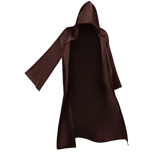 BIGLUFU Capa con Capucha de Halloween, Disfraz de Caballero para Adulto Carnaval Medieval Traje Ropa Vampiro Bruja Halloween Cosplay Disfraces Hombres con Capucha (M, Marrón)