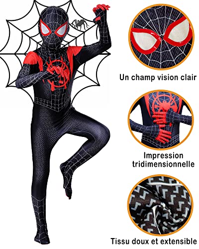 BITOWO Disfraz de Spiderman para niños con accesorios de cosplay, disfraz de Miles Morales, 122-128, traje de Spiderman, traje para niños, traje de superhéroe, disfraz para niños de 6 a 7 años (130)