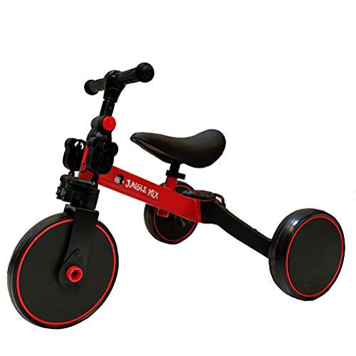 BIWOND Triciclo Jungle Mix (Modo Andador, Modo Triciclo, Modo Bicicleta, Ruedas Anchas, Manillar Antideslizante, Pedales Desmontables, Diferentes Posiciones) – Rojo