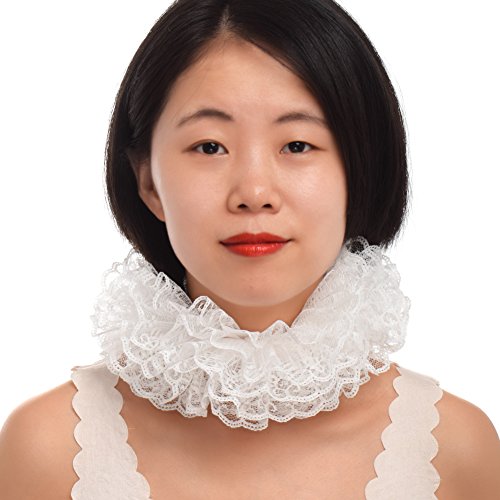 BLESSUME 1 PC Cordón Renacimiento Cuello Volante fruncido Collar (Blanco(16,5 ''))