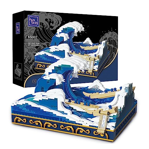 Bloques de Sujeción de Gran Ola Tipo Hokusai:PANTASY Set de Construcción Kanagawa para Adultos,Decoración 3D Océano Japonés en Lienzo,Compatible con Lego Ideas Icons Arte Casa Oficina Botánico Bonsái