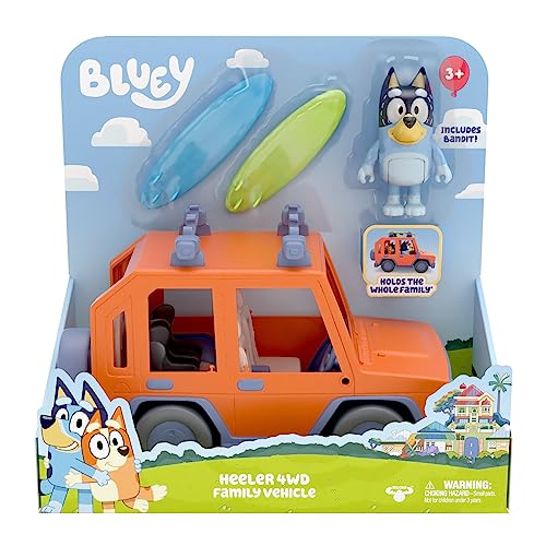 Bluey – Family Cruiser, Caravana Familiar del Perrito Azul de la Televisión, Vehículo de Vacaciones, Coce de Juguete con 2 Tablas de Surf como Accesorios y Una Figurita articulada, Famosa (Bly03000)