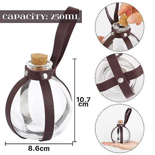 BOFUNX Cinturón de Cuero de Medieval Retro de Vikingo+Botella Poción Mágica con Corcho 250ML para Disfraz Cosplay de Nigromante Mago Bruja Accesorios Renacentista Disfraces de Fiesta Halloween