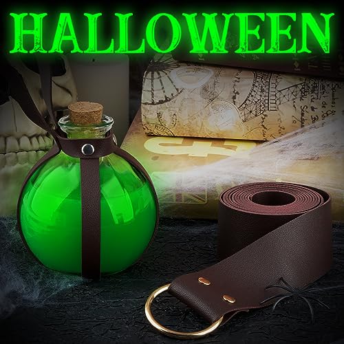 BOFUNX Cinturón de Cuero de Medieval Retro de Vikingo+Botella Poción Mágica con Corcho 250ML para Disfraz Cosplay de Nigromante Mago Bruja Accesorios Renacentista Disfraces de Fiesta Halloween