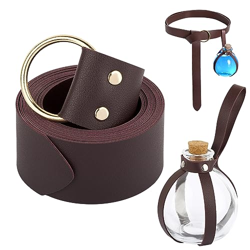 BOFUNX Cinturón de Cuero de Medieval Retro de Vikingo+Botella Poción Mágica con Corcho 250ML para Disfraz Cosplay de Nigromante Mago Bruja Accesorios Renacentista Disfraces de Fiesta Halloween