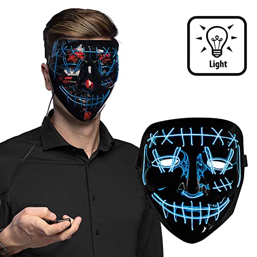 Boland 72255 - Máscara LED Killer Smile, azul, funciona con pilas, 2 x AA, luz LED, máscara facial, accesorio para Halloween, carnaval, fiesta temática