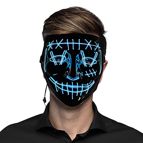 Boland 72255 - Máscara LED Killer Smile, azul, funciona con pilas, 2 x AA, luz LED, máscara facial, accesorio para Halloween, carnaval, fiesta temática