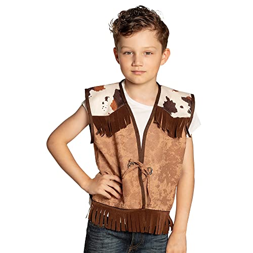 Boland Chaleco Salvaje Oeste Piel sintética con Flecos y Manchas de Vaca para Vaquero o Corredor de Rodeo, Disfraz, Carnaval, Blanco, 10-12 años Unisex Adulto