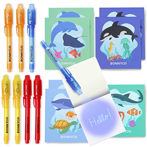 Bolígrafo Tinta Invisible y Libreta Animales Oceano Pack x8 - BONNYCO | Detalles Cumpleaños Niños, Regalos Cumpleaños Niños Colegio, Piñatas de Cumpleaños | Regalos Fiesta Cumpleaños Infantil