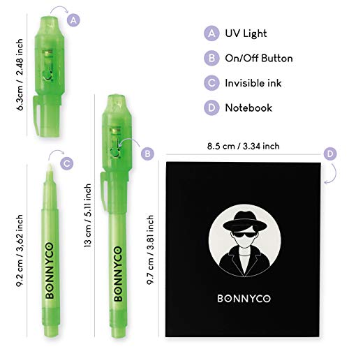 BONNYCO Bolígrafo Tinta Invisible y Libreta Pack x 16 Ideal como Regalos Cumpleaños Niños Colegio, Detalles Cumpleaños Infantiles o Relleno Piñata | Regalos para Niños en Comunión y Boda