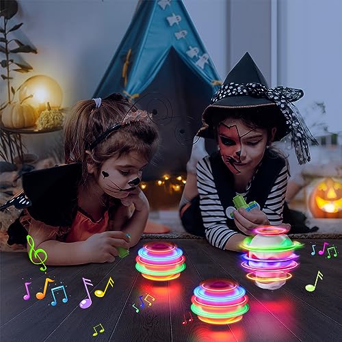 Booyuer Juguetes con Peonzas Halloween,6 PCS Spinning Tops con Luces LED y Música Giroscopio Juguetes,Favores de Juegos de Fiesta de Decoracion Halloween Regalos para Niñas Niños (Calabaza,Calavera)