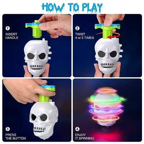 Booyuer Juguetes con Peonzas Halloween,6 PCS Spinning Tops con Luces LED y Música Giroscopio Juguetes,Favores de Juegos de Fiesta de Decoracion Halloween Regalos para Niñas Niños (Calabaza,Calavera)