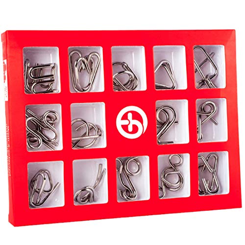 BOROK Rompecabezas Metal, 24Pack 3D Puzzles Adultos Juegos de Ingenio (9xMadera +15xMetal) Juegos de Mesa Juego IQ Juguete Educativos Habilidad Juego Logica Calendario de Adviento Niños