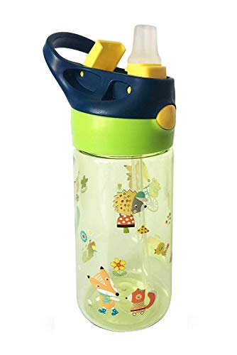 Botella Tritan Reutilizable Niños Bebes ♻ Jarra Reusable con Sistema Antigoteo de 450 ml - Facil Apertura (Con Pulsador) - Sin BPA para Uso Diario y Aprendizaje Infantil - Material Ligero y Resistente