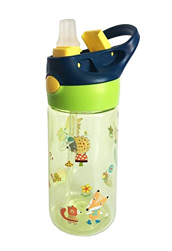 Botella Tritan Reutilizable Niños Bebes ♻ Jarra Reusable con Sistema Antigoteo de 450 ml - Facil Apertura (Con Pulsador) - Sin BPA para Uso Diario y Aprendizaje Infantil - Material Ligero y Resistente