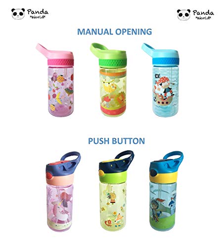 Botella Tritan Reutilizable Niños Bebes ♻ Jarra Reusable con Sistema Antigoteo de 450 ml - Facil Apertura (Con Pulsador) - Sin BPA para Uso Diario y Aprendizaje Infantil - Material Ligero y Resistente