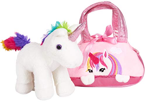 BRUBAKER Peluche de Unicornio Arco Iris en el Bolso - 20 cm - Peluche en un maletín de Transporte - Rosado