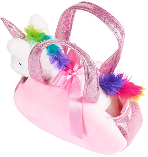 BRUBAKER Peluche de Unicornio Arco Iris en el Bolso - 20 cm - Peluche en un maletín de Transporte - Rosado