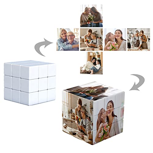 Buaodam Foto Personalizada del Cubo de,Rompecabezas de Fotos Personalizado Cubo de Giratorio 3D con 6 Imágenes, Cumpleaños Navidad Regalos Personalizados para Niños Padre Madre Novia Novio