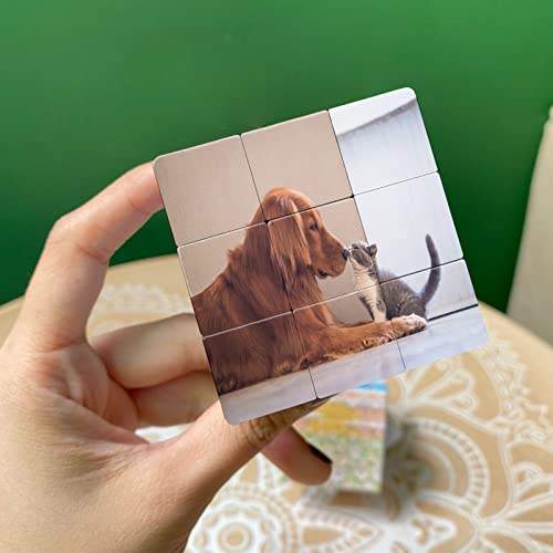 Buaodam Foto Personalizada del Cubo de,Rompecabezas de Fotos Personalizado Cubo de Giratorio 3D con 6 Imágenes, Cumpleaños Navidad Regalos Personalizados para Niños Padre Madre Novia Novio