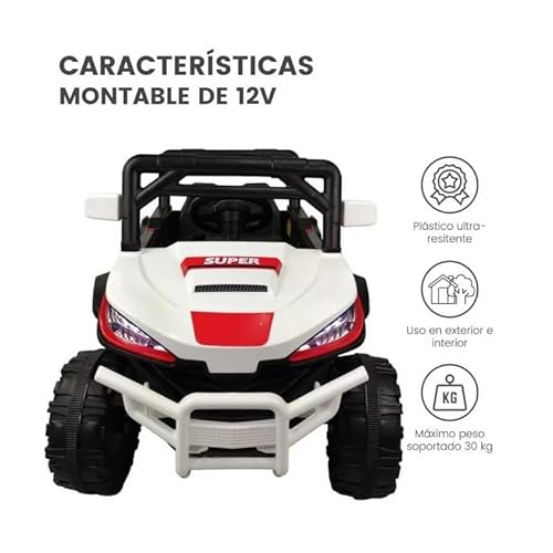 Buggy ATAA Tabernas 12V - Blanco - Coche eléctrico para niños y niñas con batería de 12V7AH, Todoterreno Infantil 4X4 con Asiento de Piel y Mando para Padres