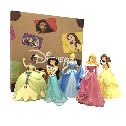 Bullyland 13260-Juego de figuras de Princesas de Walt Disney con Bella, Jasmine, Aurora, Tiana y Cenicienta, fiel al detalle, ideal como figura de tarta y pequeño regalo para niños a partir de 3 años