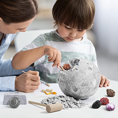 Byncceh Luna Kit de excavación de 13 Tesoro - Excava 8 minerales y Piedras Preciosas, Estudio de Gemas, Sistema Solar Juego científico y Educativo, Regalo para Niños