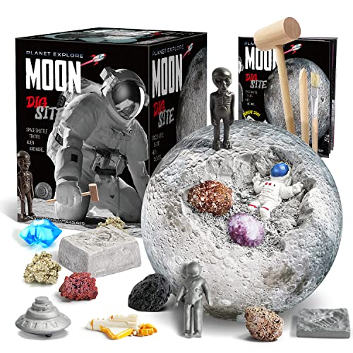 Byncceh Luna Kit de excavación de 13 Tesoro - Excava 8 minerales y Piedras Preciosas, Estudio de Gemas, Sistema Solar Juego científico y Educativo, Regalo para Niños