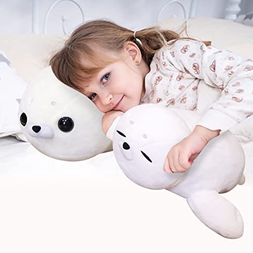 BYNYXI 60 cm Robbe Kuscheltier Baby, Stofftier Seal Plüschkissen Dulce Robbe Tier umummkissen Fflauschiges Segel Kuscheltier Sefund liegende Robbe Kissen Spielzeug für Kinder Jungen Mädchen