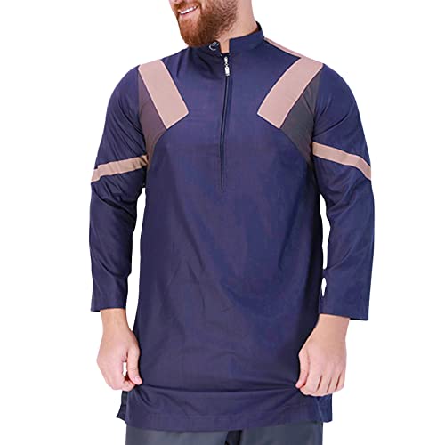 Camisa musulmana para hombre, informal, túnica de Dubai, disfraz islámico con cierre de botones, ropa de oración para hombres, camisón de manga larga, pijama largo, 06 rosa., S