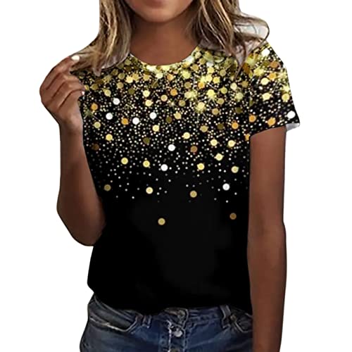 Camiseta para mujer con estampado informal, manga corta, blusa, hollown, tops informales, sueltos, informales, tallas grandes, blusas, elegante, cuello redondo, blusa para el tiempo libre, Negro , L