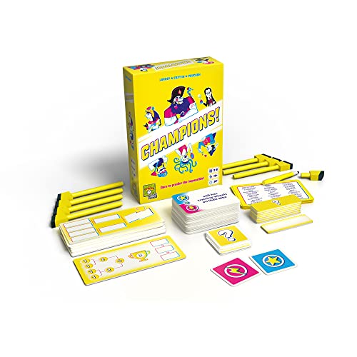 Campeones,Juego de fiesta,Juego de duelo Zany,Ideal para la noche de juego,Divertido juego familiar para niños y adultos,Tiempo promedio de juego de 30 minutos,Fabricado por Repos Production