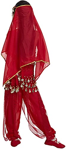 Carnavalife 4 Pcs Niñas Traje de Danza de Vientre, Conjunto Disfraz Bailarina India, Top Pantalones Baile Vestidos Talla única (Rojo)