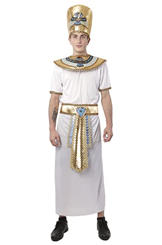 Carnavalife Disfraz de Rey Faraón Egipcio Hombre para Disfraz de Griego Adulto, Toga Blanca con Hombro Pulseras Cinturón y Gorro para Disfraz Egipto Antiguo Príncipe (S)